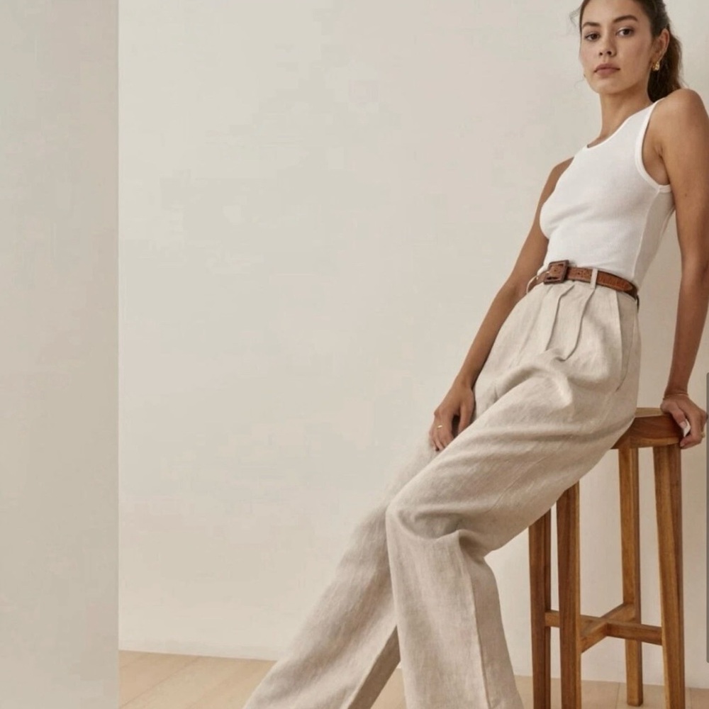 Reformation 100% Linen Cream Wide-Leg Pants sz 6